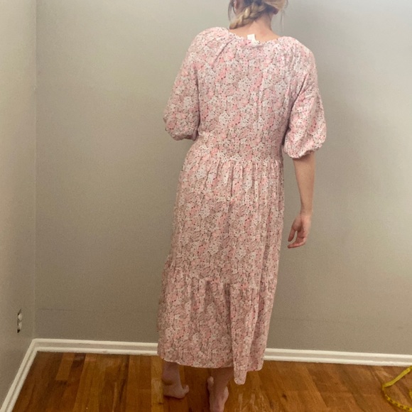 H&M Pink Boho Floral Puff Sleeve Tiered Maxi Sundress  Small 💖2 for $30💖 - Picture 2 of 12